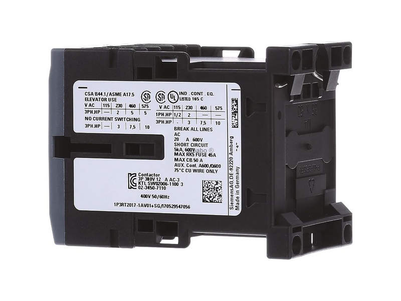 siemens контактор 3п 12а 400vac 1но габ s00 винт зажим 3rt2017-1av01