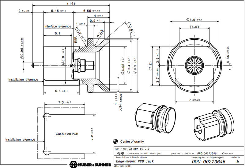 соединитель huber suhner 92 mbx-50-0-3-111 nm 85025118