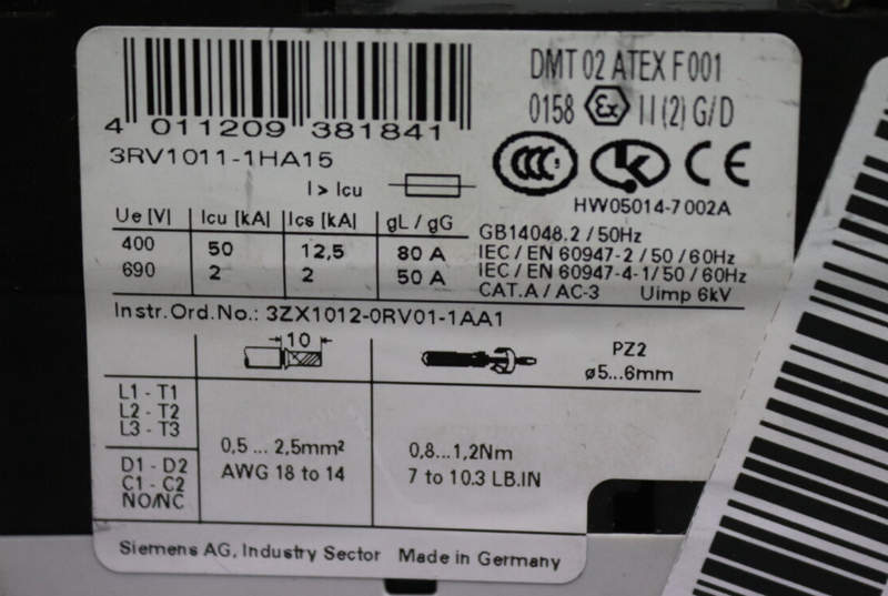 выключатель siemens 3rv1011-1ha15