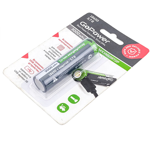Аккумулятор Li-ion ICR18650 3.7В 3000мАч с защитой + USB